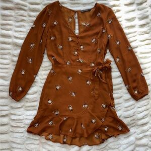 Abercrombie & Fitch Burnt Orange Floral Long Sleeve Dress, Size Small